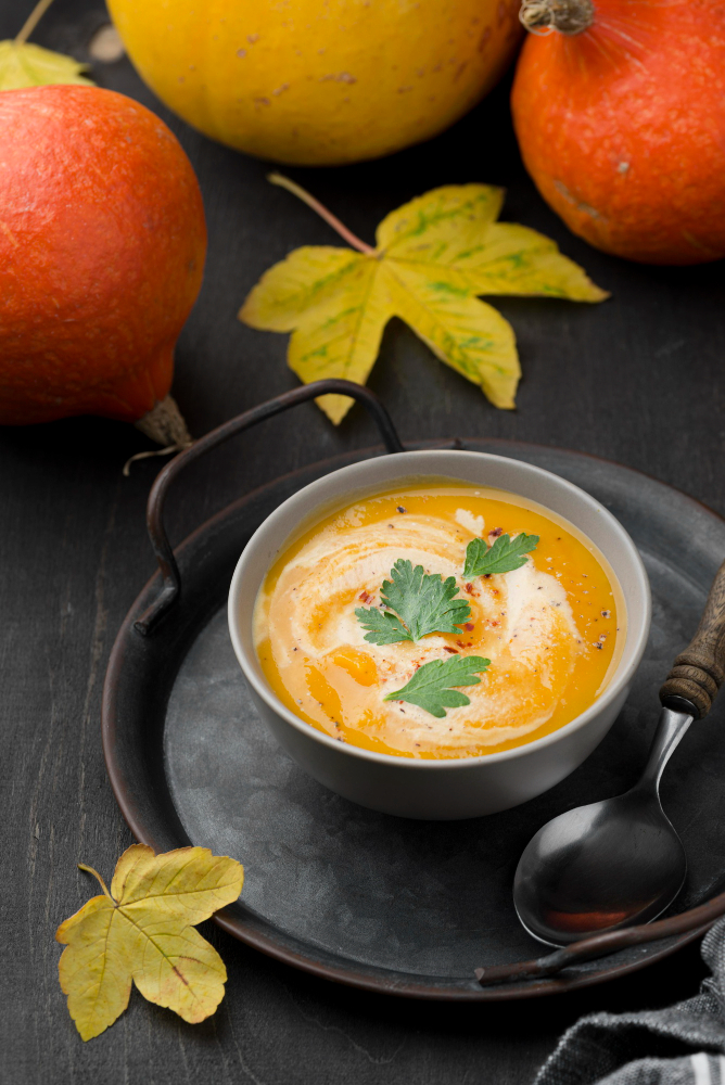 Spicy Honeynut Squash Soup with Buttered Popcorn