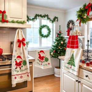 Festive Christmas Kitchen Towels on Display